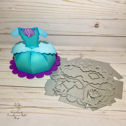 T1721 Caja Regalo Vestido Sirenita *** Troquel Caja Vestido Sirenita